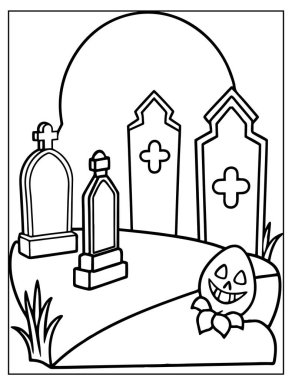 Cadılar Bayramı Çocuklar için Mezarlık Boyama Sayfası
