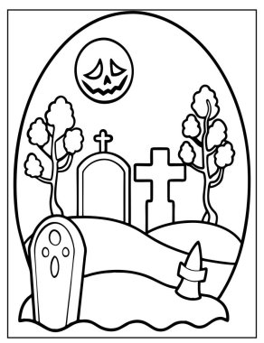 Cadılar Bayramı Çocuklar için Mezarlık Boyama Sayfası