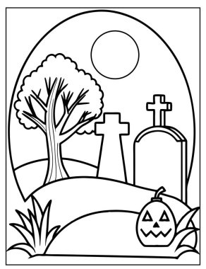 Cadılar Bayramı Çocuklar için Mezarlık Boyama Sayfası