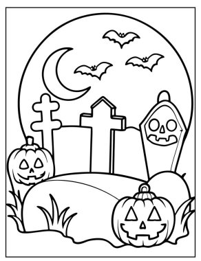 Cadılar Bayramı Çocuklar için Mezarlık Boyama Sayfası