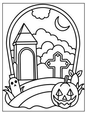 Cadılar Bayramı Çocuklar için Mezarlık Boyama Sayfası