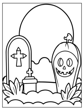 Cadılar Bayramı Çocuklar için Mezarlık Boyama Sayfası