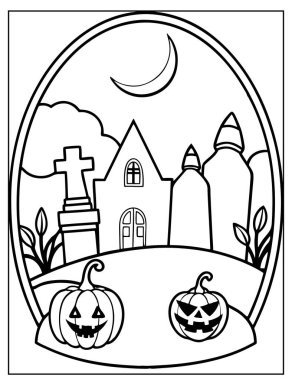 Cadılar Bayramı Çocuklar için Mezarlık Boyama Sayfası