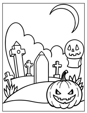 Cadılar Bayramı Çocuklar için Mezarlık Boyama Sayfası