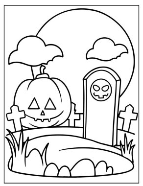 Cadılar Bayramı Çocuklar için Mezarlık Boyama Sayfası