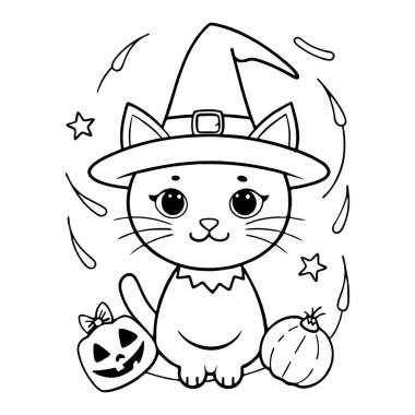 Çocuklar için basılabilir Cadılar Bayramı Kedi Boyama Sayfaları