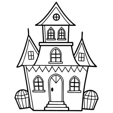 Çocuklar için basılabilir Cadılar Bayramı Perili Ev Boyama Sayfası