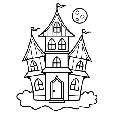 Çocuklar için basılabilir Cadılar Bayramı Perili Ev Boyama Sayfası