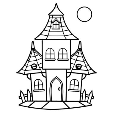 Çocuklar için basılabilir Cadılar Bayramı Perili Ev Boyama Sayfası