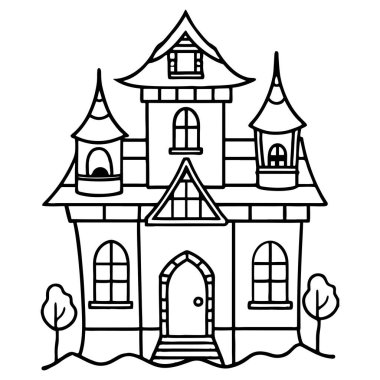 Çocuklar için basılabilir Cadılar Bayramı Perili Ev Boyama Sayfası