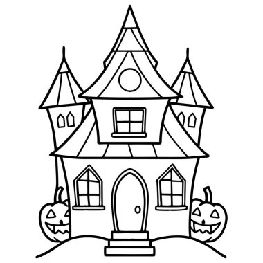 Çocuklar için basılabilir Cadılar Bayramı Perili Ev Boyama Sayfası