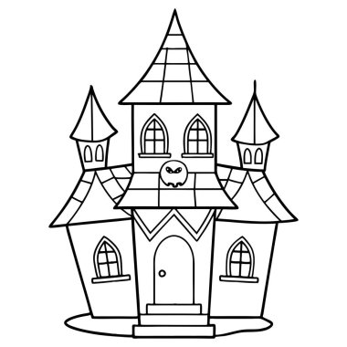 Çocuklar için basılabilir Cadılar Bayramı Perili Ev Boyama Sayfası