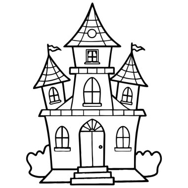 Çocuklar için basılabilir Cadılar Bayramı Perili Ev Boyama Sayfası