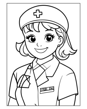 Çocuklar için Yazdırılabilir Sevimli Hemşire Renklendirme Sayfaları