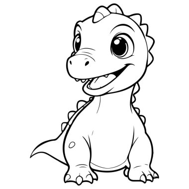 Vektör tasarımı için Şirin Dinozor Çizgisi Sanat İllüstrasyonu