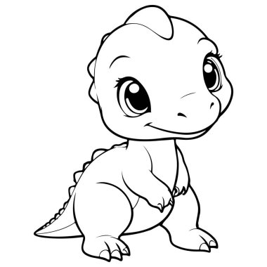 Vektör tasarımı için Şirin Dinozor Çizgisi Sanat İllüstrasyonu