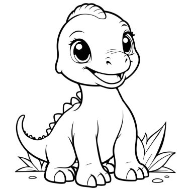 Vektör tasarımı için Şirin Dinozor Çizgisi Sanat İllüstrasyonu