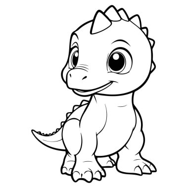 Vektör tasarımı için Şirin Dinozor Çizgisi Sanat İllüstrasyonu