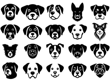 Siluet simgesi tasarım için Dog head seti