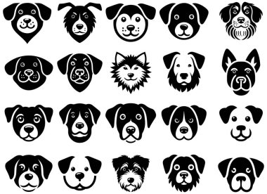 Siluet simgesi tasarım için Dog head seti