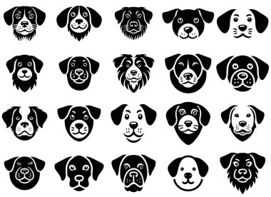 Siluet simgesi tasarım için Dog head seti