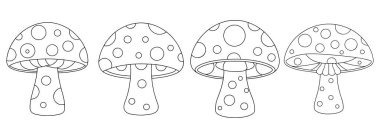 Mantar boyama kitabı sayfası, çizgi sanat vektörü illüstrasyonu