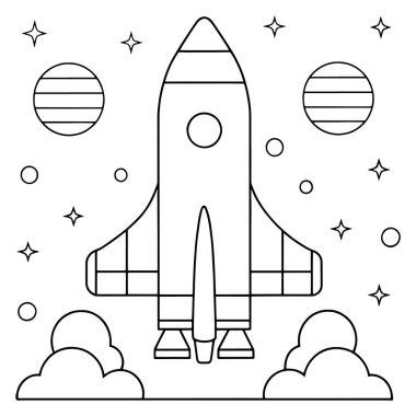 Roket uzaya fırlatılıyor basit bir çizim tasarımı içinde yıldızlar ve kozmik elementler vektör illüstrasyonunda