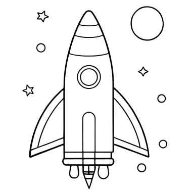 Uzay gemisi uzay temalı vektör illüstrasyonu için mükemmel bir galaktik sahnede parlayan ay ve yıldızlarla fırlatılır.