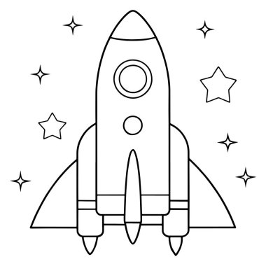 Yıldızlar arasındaki roket gemisi ve rüya gibi bir kozmik tema uzay vektörü çiziminde dönen gezegenler.