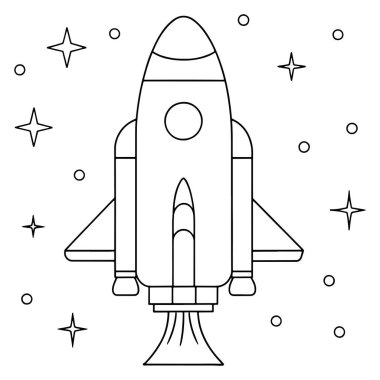 Küçük bir yıldızda basit bir çizgi çizimi. Gezegen vektör çizimi içeren uzay ayarı.