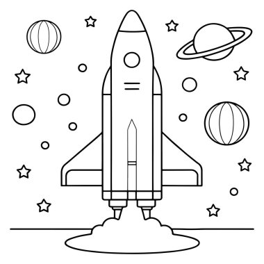 Roket fırlatma çizgisi yıldızları ve bulutları rüya gibi bir gökyüzü çiziminde gösteriyor