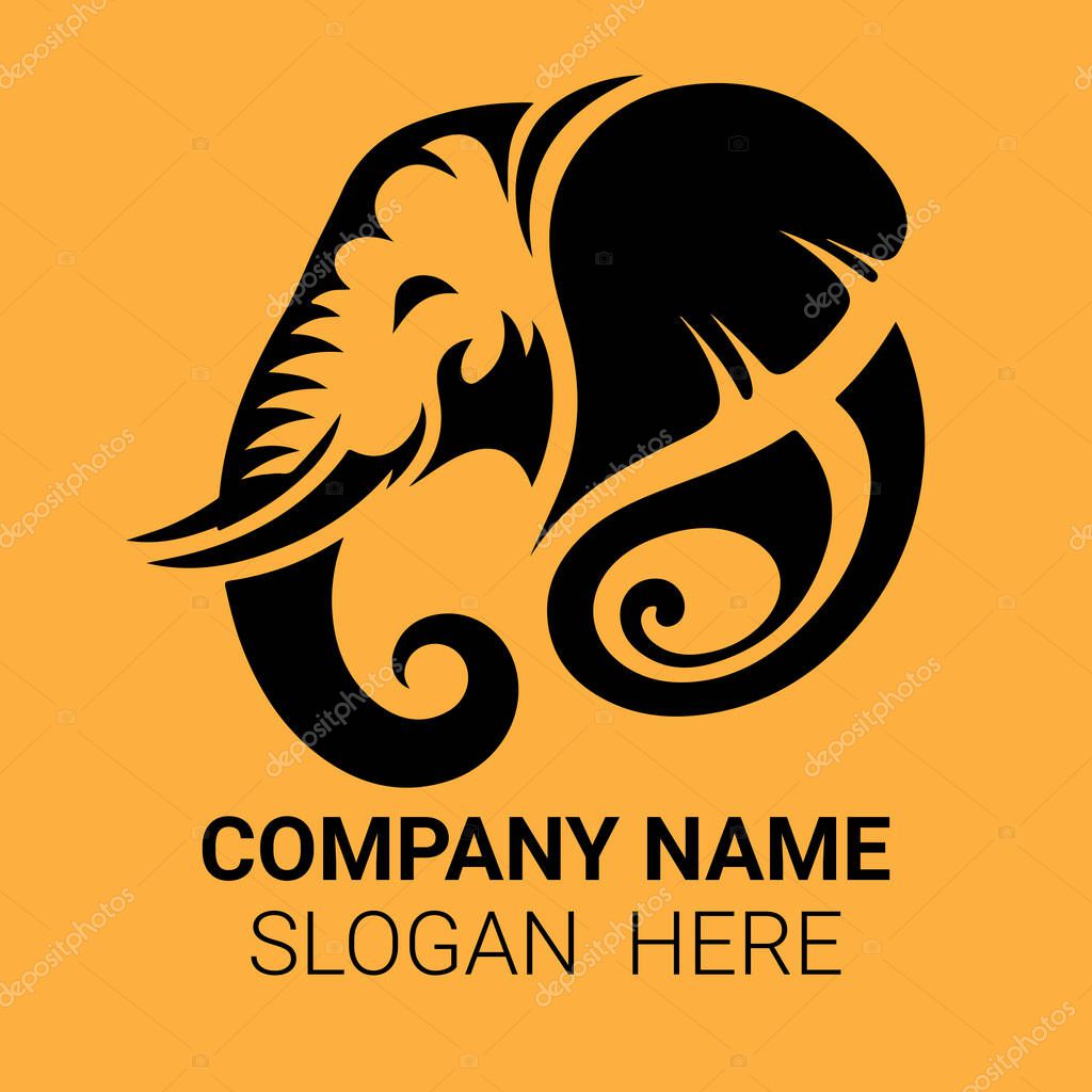 Stylized elephant logo featuring a circular design with swirling patterns and a place for company name and slogan.