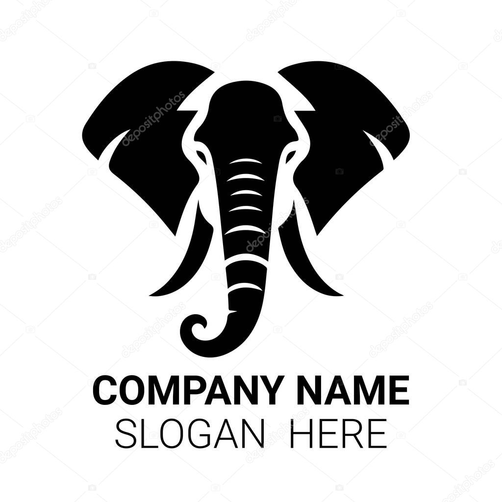 A minimalist logo featuring a stylized elephant head in black against a white background, ideal for corporate use.
