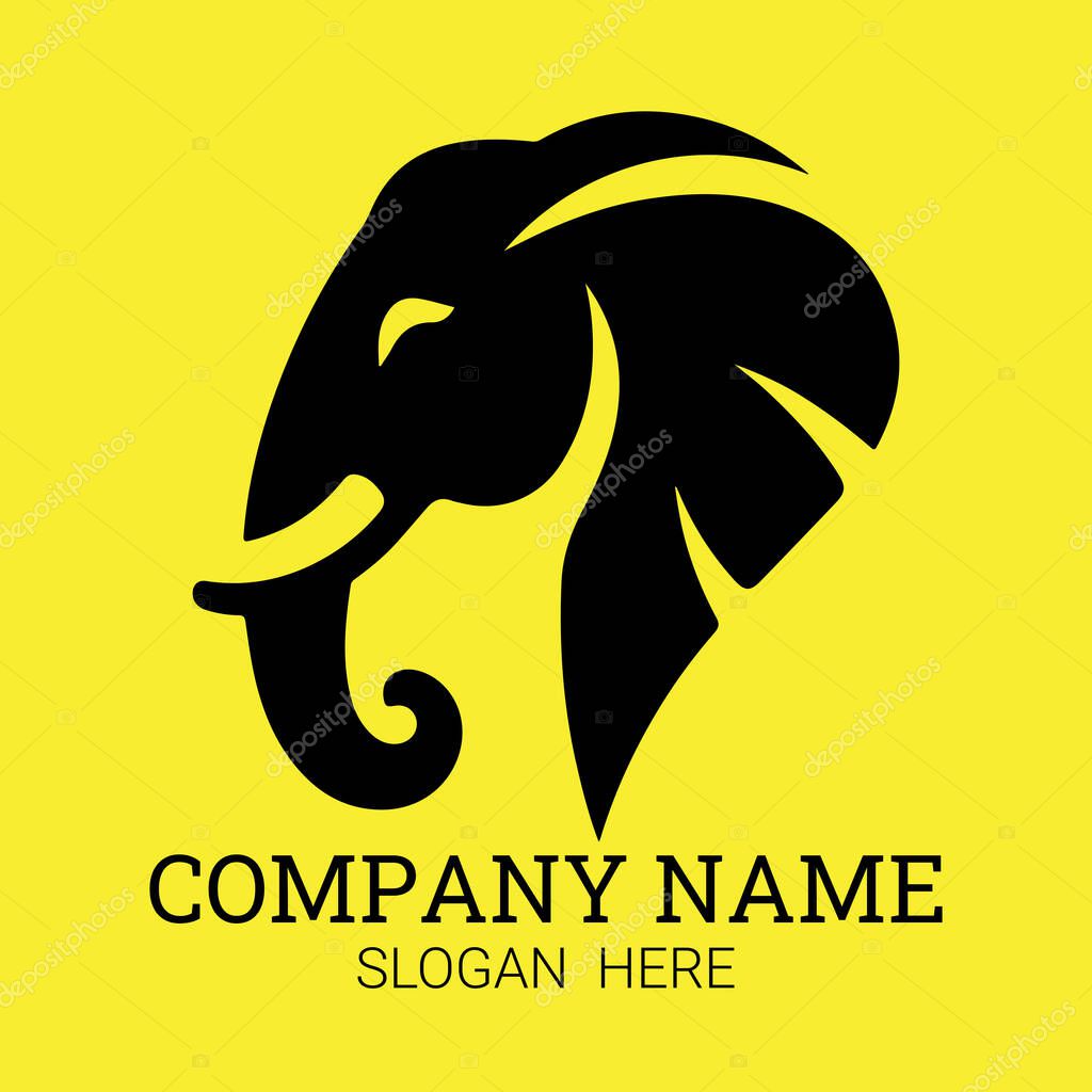 A stylized black elephant head logo design against a vibrant yellow backdrop, ideal for corporate branding.