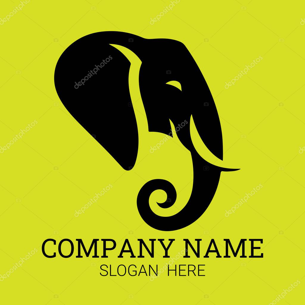 A stylized black elephant head logo design against a vibrant yellow background, perfect for a company needing a strong and memorable brand image.