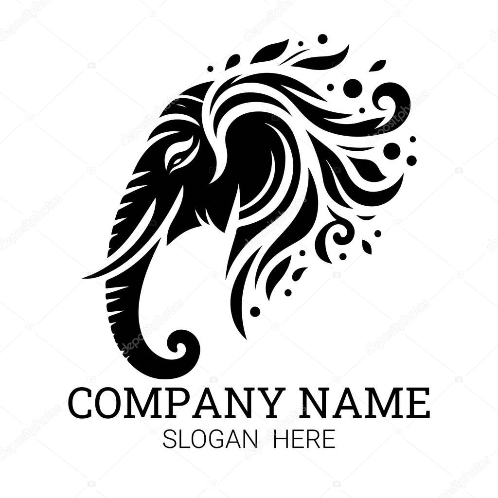 A stylized elephant head logo with intricate floral patterns, perfect for a company needing a sophisticated and unique brand identity.