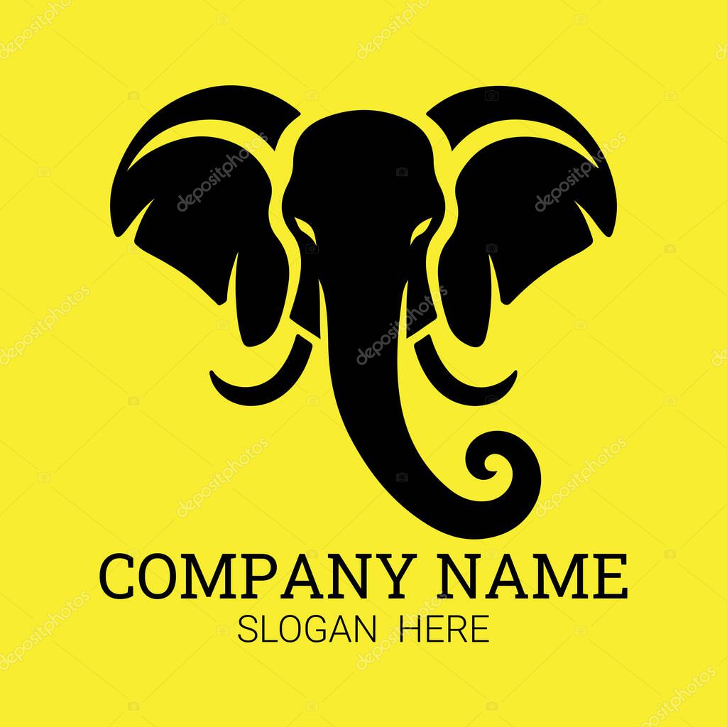 A stylized black elephant head logo against a vibrant yellow backdrop, ideal for corporate identity.