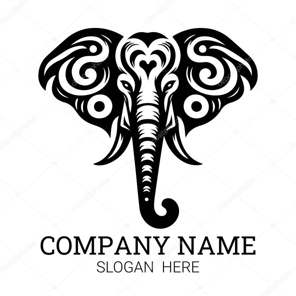 A stylized elephant head logo with intricate details, perfect for a company needing a strong and memorable brand image.