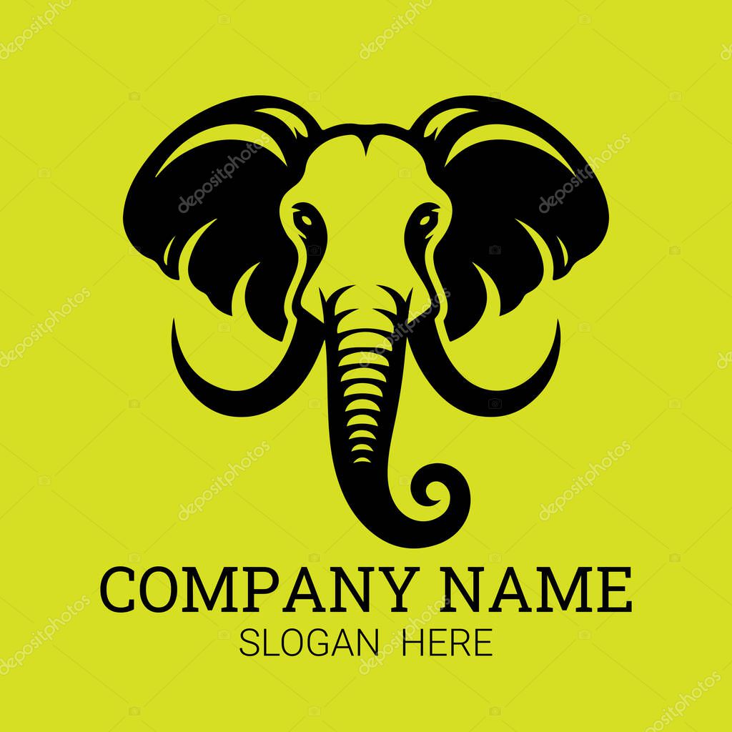 A stylized black elephant head logo design against a vibrant lime green backdrop.  Perfect for a company logo.