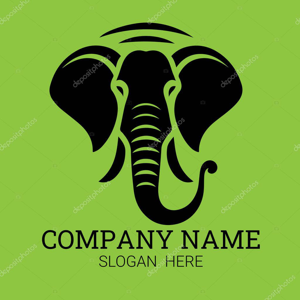 A stylized black elephant head logo against a vibrant green backdrop, perfect for a company needing a strong and memorable brand identity.