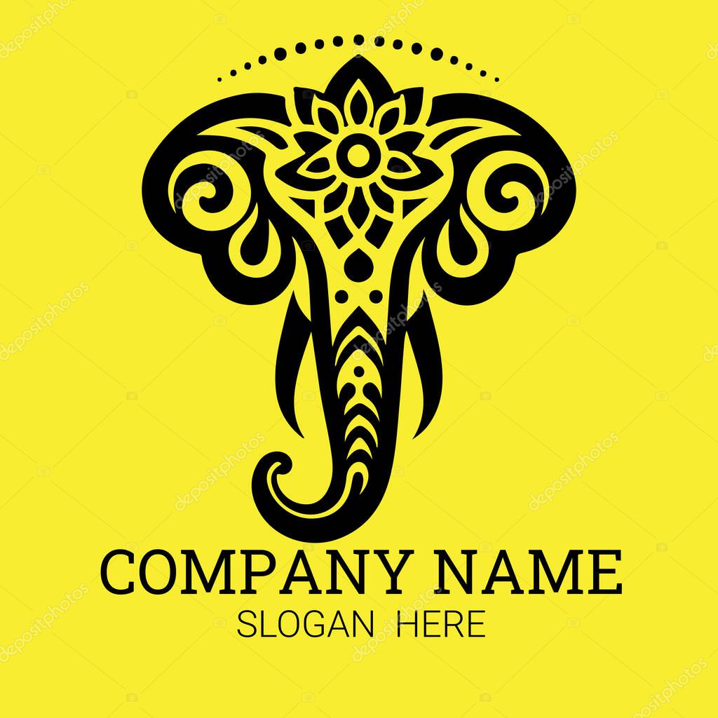 A stylized elephant head logo with intricate mandala-like details, perfect for businesses seeking a sophisticated and unique brand identity.