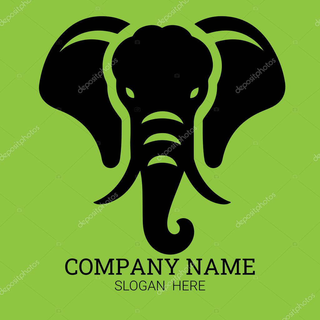 A stylized black elephant head logo against a lime green background, perfect for corporate identity.