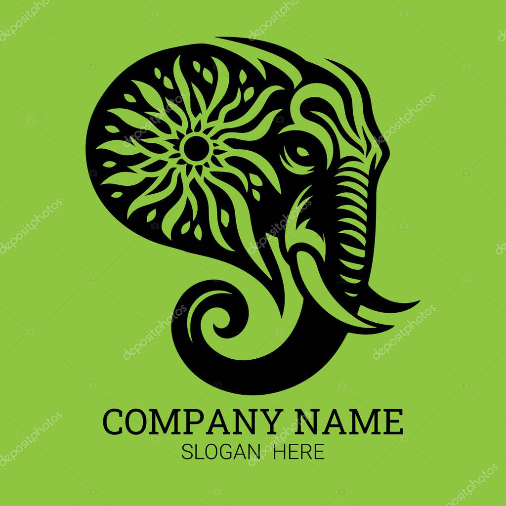 A stylized elephant head logo with intricate floral patterns, perfect for a company needing a sophisticated image.