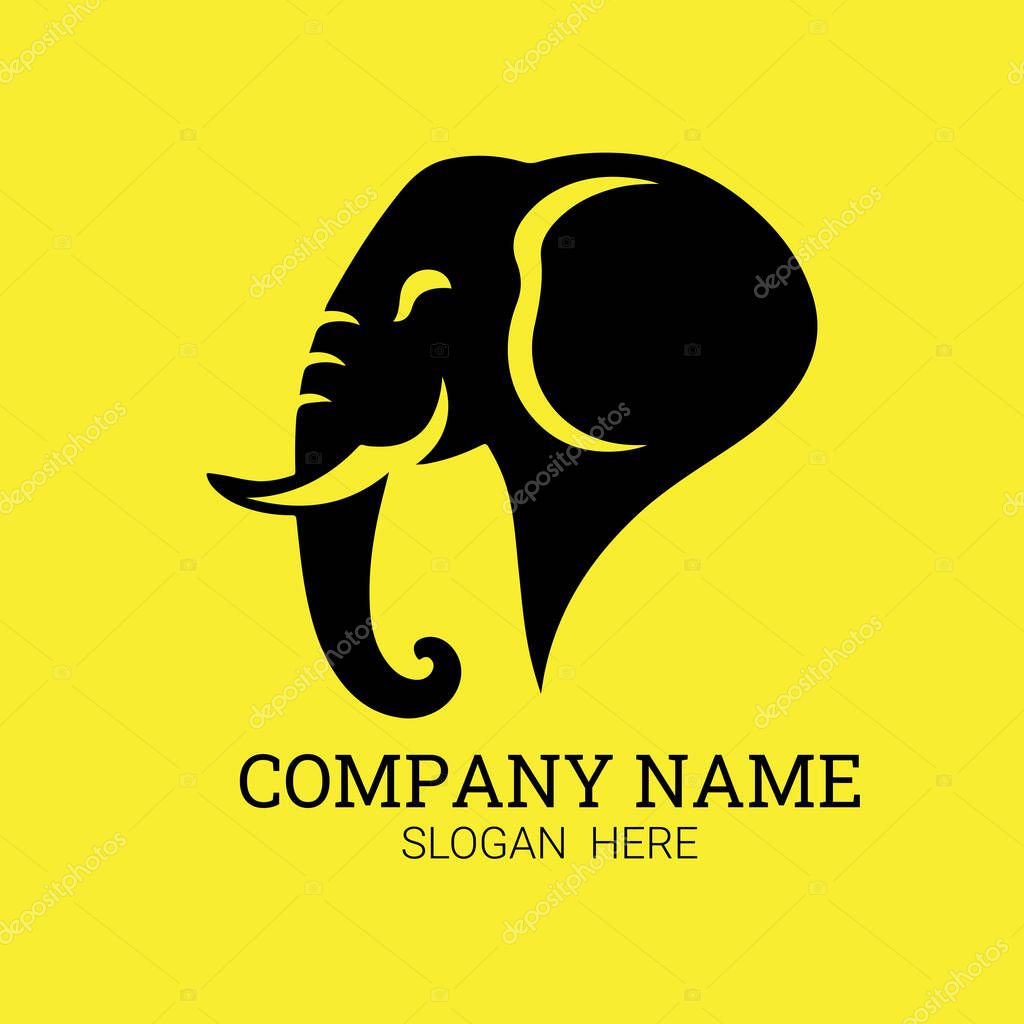 A stylized black elephant head silhouette logo against a vibrant yellow backdrop, ideal for corporate branding.