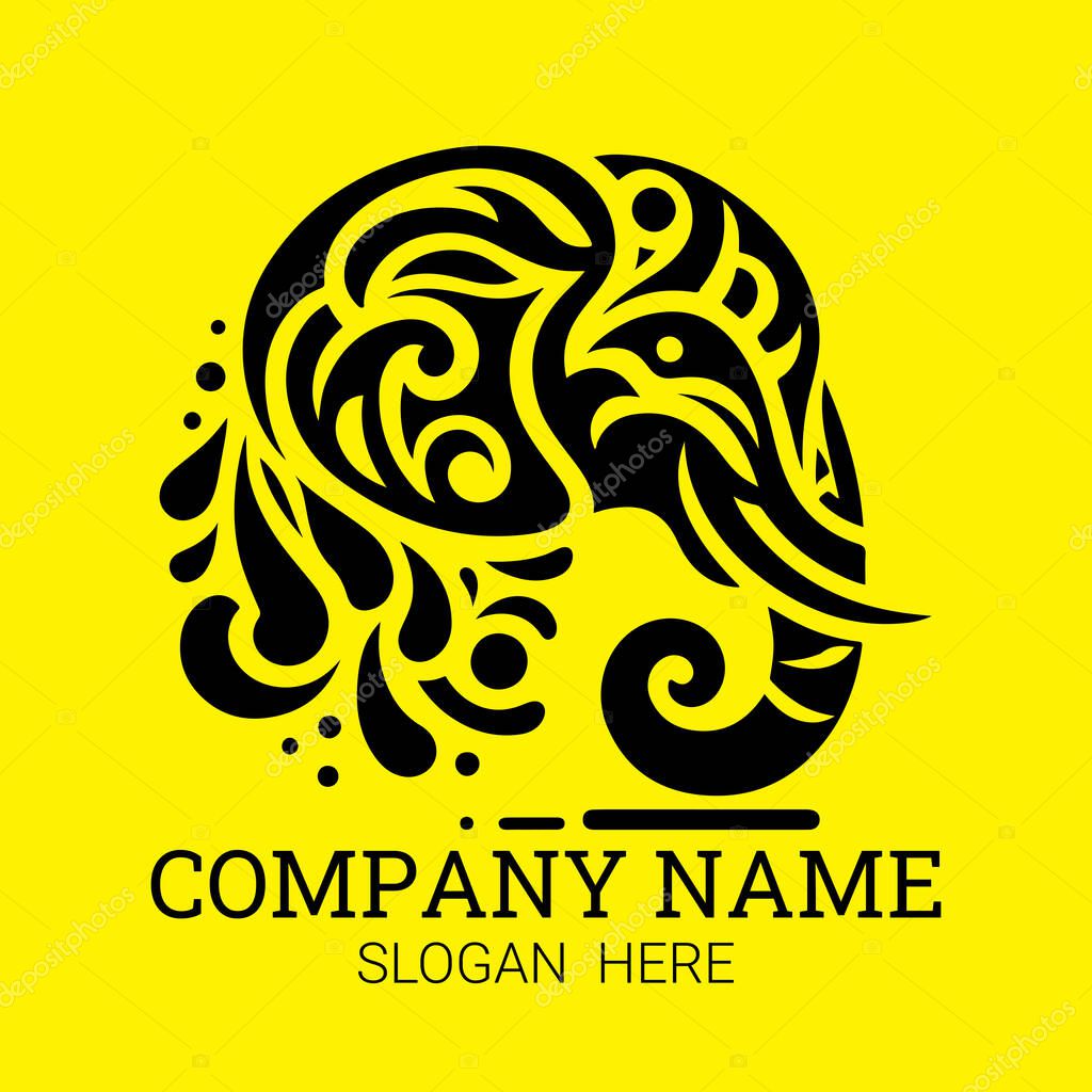 A stylized black elephant logo with intricate patterns, suitable for a company needing a unique brand identity.