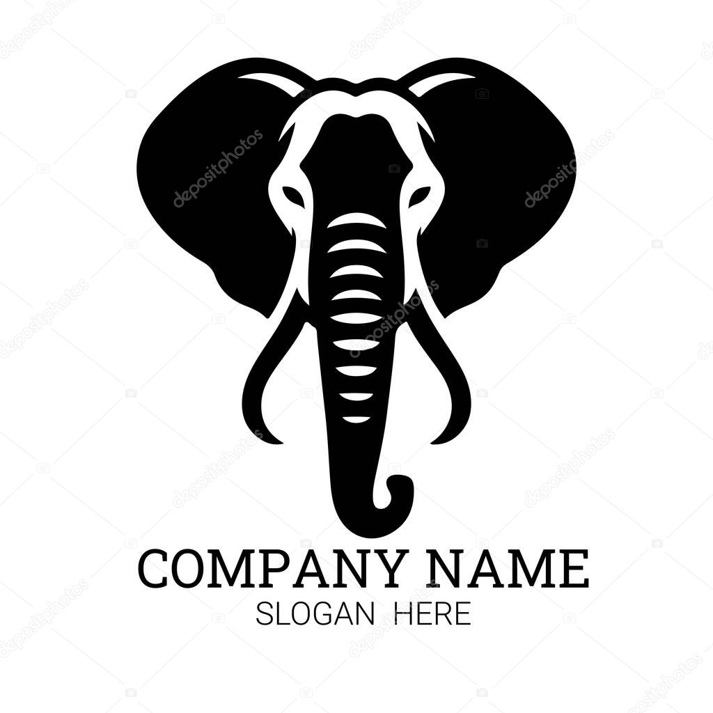 A stylized black elephant head logo on white background with space for company name and slogan.