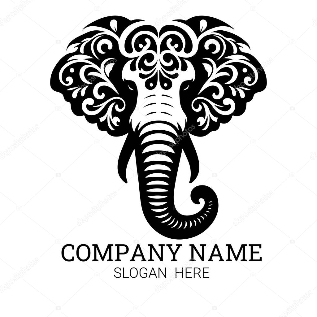 A stylized elephant head logo featuring intricate floral patterns, ideal for a company seeking a unique and elegant brand identity.
