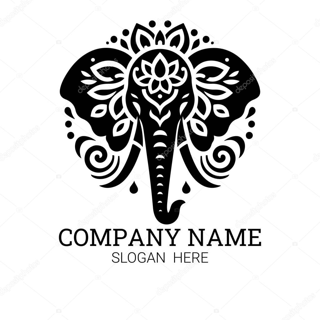 A stylized elephant head logo featuring intricate mandala patterns, ideal for businesses seeking a unique and elegant brand identity.