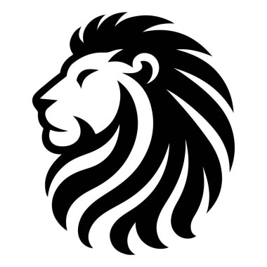 Görkemli bir aslan başı profille tasvir edilir, koyu siyah ve beyaz bir tasarım ile çizilmiştir. Yelesi çok detaylı..