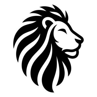 Bir aslanın kafasının profilini içeren cesur bir grafik tasarımı, siyah beyaz bir yeleye bürünmüş..